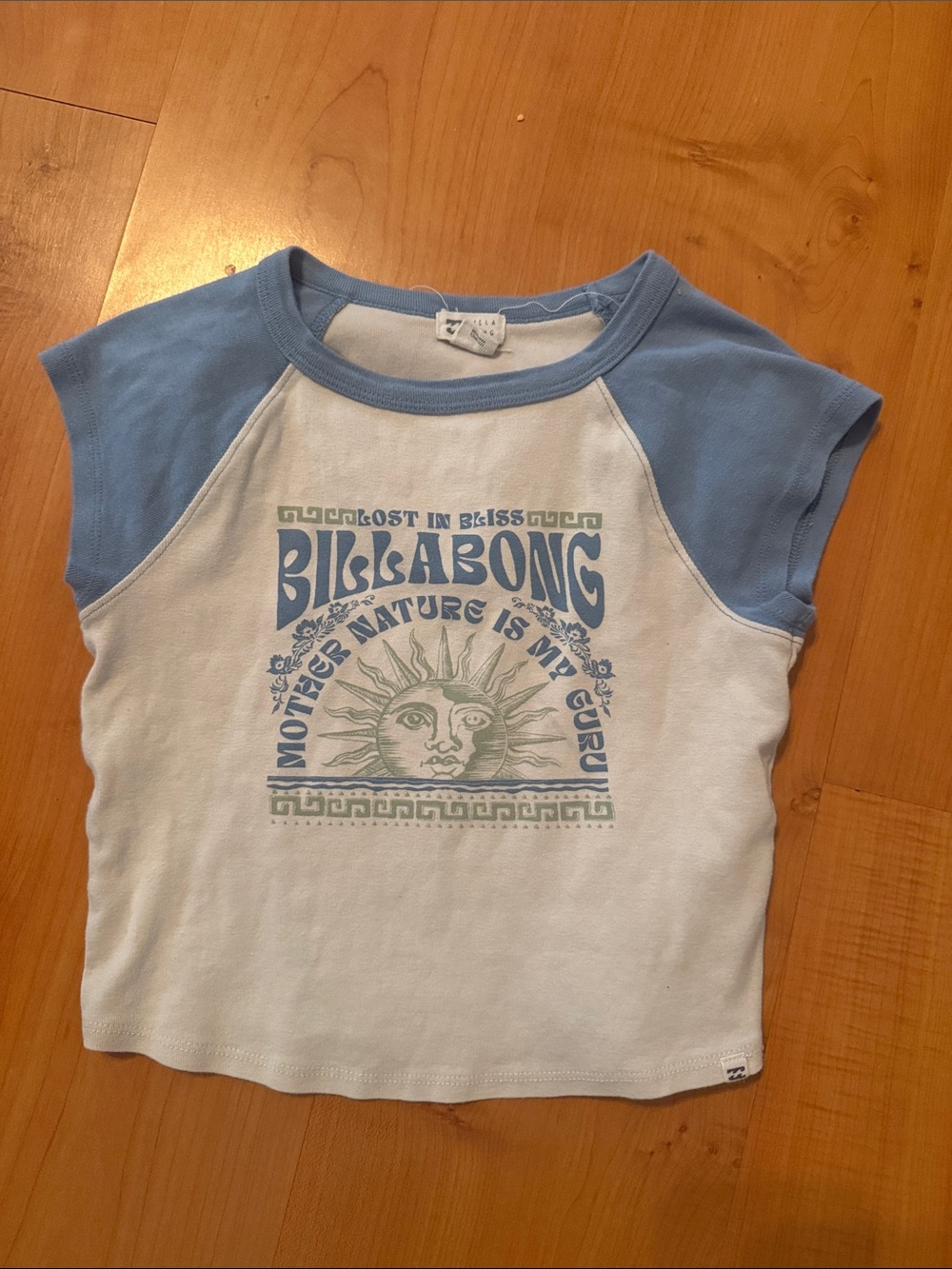Billabong White & Light Blue Sun Graphic Raglan Tee